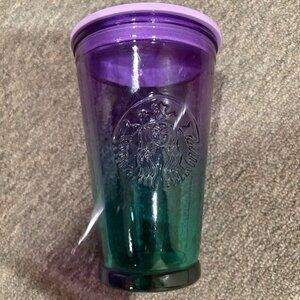Starbucks 16oz Purple & Teal Recycled Glass Cold Cup w/ Lid (No Straw)